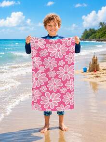 1pc Zouju Pink Children's Beach Towel Bath Towel, Super Absorbent Microfiber Oversized Beach Blanket, Suitable For Travel, Pool, Diving, Surfing, Yoga, Camping, Multiple Sizes, Beach Accessories, Applicable For Beach, Pool, Travel, Camping, Yoga - Multicolor - View 2