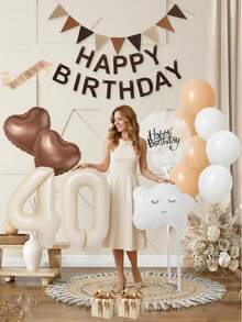 40th Birthday Cream Balloons Decor Birthday Decorations For Women Girl Beige Brown White Sand Foil Star Heart Balloon Decor, Birthday Sash Bobo Balloons For Birthday Anniversary Party Decoration Supplies Room Decor - 40歲生日 - 查看 11