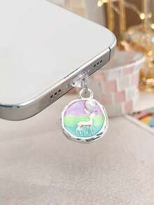 Deer Pearl Style Phone Dust Plug, Oil Painting Ins Decor Charging Port Accessory, Anti-Lost Pendant Compatible With All Phone Models - Multicolor - View 10