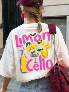 LIMON CELLO 柠檬图案T恤，女士休闲百搭纯色圆领短袖T恤，适合夏季、度假、海滩穿着 白色 - 白色 - 查看 1
