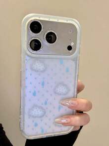 Funda de teléfono con nube de cristal de nicho Ins compatible con Apple 14 Pro Max 12 Pro sensación premium compatible con iPhone 13/11/8 Plus/7 Plus - gotas de lluvia azules - Ver 5
