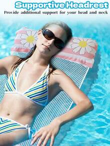 Adult Casual Water Floating Lounge Chair, Blue And Pink Daisy Inflatable Float, Mesh Breathable Swimming Pool Float Bed, Portable Inflatable Floating Mat For Vacation Beach And Bathing - A - View 3