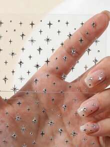 1pc 5D Rhinestone Star Nail Stickers, Luxury Laser Silver Self-Adhesive Cute Nail Art Decor - Multicolor - View 4