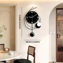 1pc Metal Living Room Decorative Wall Clock, Silent Quartz Wall Clock Black Metal Large Clock Suitable For Dining Room, Kitchen, Home, Bathroom, Bedroom, 11.8 X 20 Inches (Approx. 30 X 51 Cm) - Wall Clock - View 4