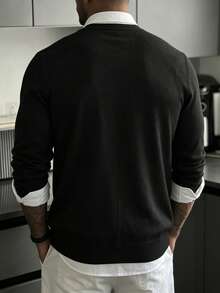 Men's Solid Color Long Sleeve Single-Breasted Casual Knit Cardigan, Autumn/Winter - Black - View 3