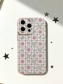 Funda de teléfono móvil de silicona líquida con patrón de lazo de cuadros costeros, conchas marinas, hibisco y tortuga marina, protección completa del Body, a prueba de golpes y caídas, funda de goma suave TPU compatible con iPhone - Multicolor - Ver 4