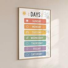 1 pieza Póster de calendario semanal sin marco, imprimible, arte de pared educativo para niños, tabla de aprendizaje, decoración de aula, descarga digital, apartamento estético, póster divertido de regreso a la escuela, esencial para dormitorio - Cartel de día laborable - Ver 4