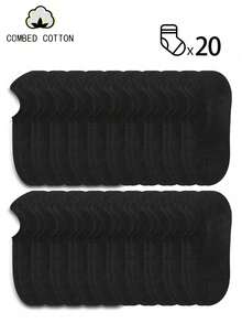 1/3/5/10/20 Pairs Men's Pure Cotton Invisible Short Socks, Black, Suitable For All Seasons, Breathable And Moisture-Wicking, Ideal For Sports, Business, Casual And Seasonal Outfits - Black - View 11