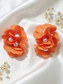 1 Pair Simple Elegant Faux Pearl Flower Ear Clips Bohemian Geometric Floral Non-Pierced Earrings For Wedding Banquet Jewelry Gift - Clip - View 7
