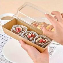 30pcs, Rectangular Cake Boxes, Swiss Roll Plastic Containers Sandwich Paper Box With Clear Lids Muffin Cheese Pastry Dessert Box Sushi Fruits Display Food Storage Holder Cupcake Container Box - Multicolor - View 6