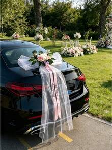 1件客製化婚禮蝴蝶結裝飾，婚禮車飾，新家裝飾，個性化文字或姓名，新娘禮物，個性化婚禮車緞帶蝴蝶結裝飾，婚禮車網格蝴蝶結裝飾，婚禮必需品 - 彩色 - 查看 5