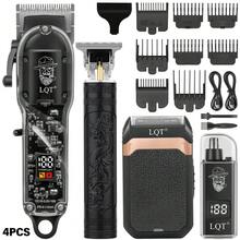 LQT (4件/3件/2件/1件) 無線理容工具組，包含男士理髮器、鬍鬚修剪器、鼻毛修剪器和刮鬍刀，USB-C充電，居家理髮、旅行修鬍與個人理容，送給男性/父親/男友的理想節日禮物 - 黑色 - 查看 10