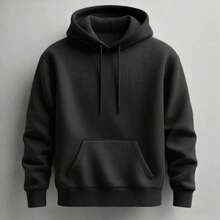 Men's Kangaroo Hoodie Set - Sweatshirt + Sweatpants With Unisex Print - Autumn/Winter - 黑色 - 查看 3
