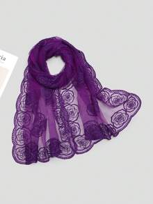 1pc Women's Rose Embroidery Mesh Lace Scarf, Fashionable Elegant Headscarf, Beach Vacation Decorative Lightweight Shawl - Multicolor - View 11