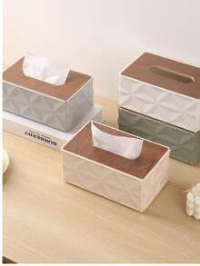 1pc Nordic Style Minimalist Tissue Box, Faux Wood Lid With Diamond Texture Design, Odorless Tissue Holder For Living Room And Bedroom Desktop, Wood Grain Tissue Box, Luxury Tissue Box, Living Room Desktop Storage Box, Home Napkin Holder, Geometric Embossed Tissue Box, Nordic Style Tissue Box, Coffee Table Decorative Tissue Box, Bedroom Desktop Tissue Box, Vintage Solid Wood Lid Tissue Box, Creative Desktop Storage - Diamond - View 10