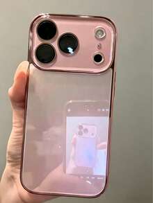 Compatible With IPhone 17 Pro Max Phone Case, 16 Electroplated Glass Case, 15 Minimalist Solid Color Case, 14 Couple New Model, 13 Full Coverage Lens 17 Pro Super Popular Model, 16 Pro Phone Cover - Pink - View 3
