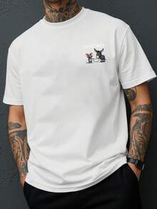 I Don't Care, The New Men's Crew Neck T-Shirt With Double-Sided Print Of A Mouse Pulling A Horse Is Casual, Sporty, Modern, Fashionable, Loose-Fitting And Suitable For - 白色 - 查看 2