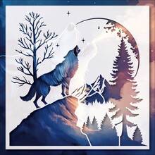 Premium Wolf Mountain Landscape Art Stencil, Reusable Wilderness Scene Template For Statement Wall Decor, Canvas, Fabric And Modern Home Design - White - View 5