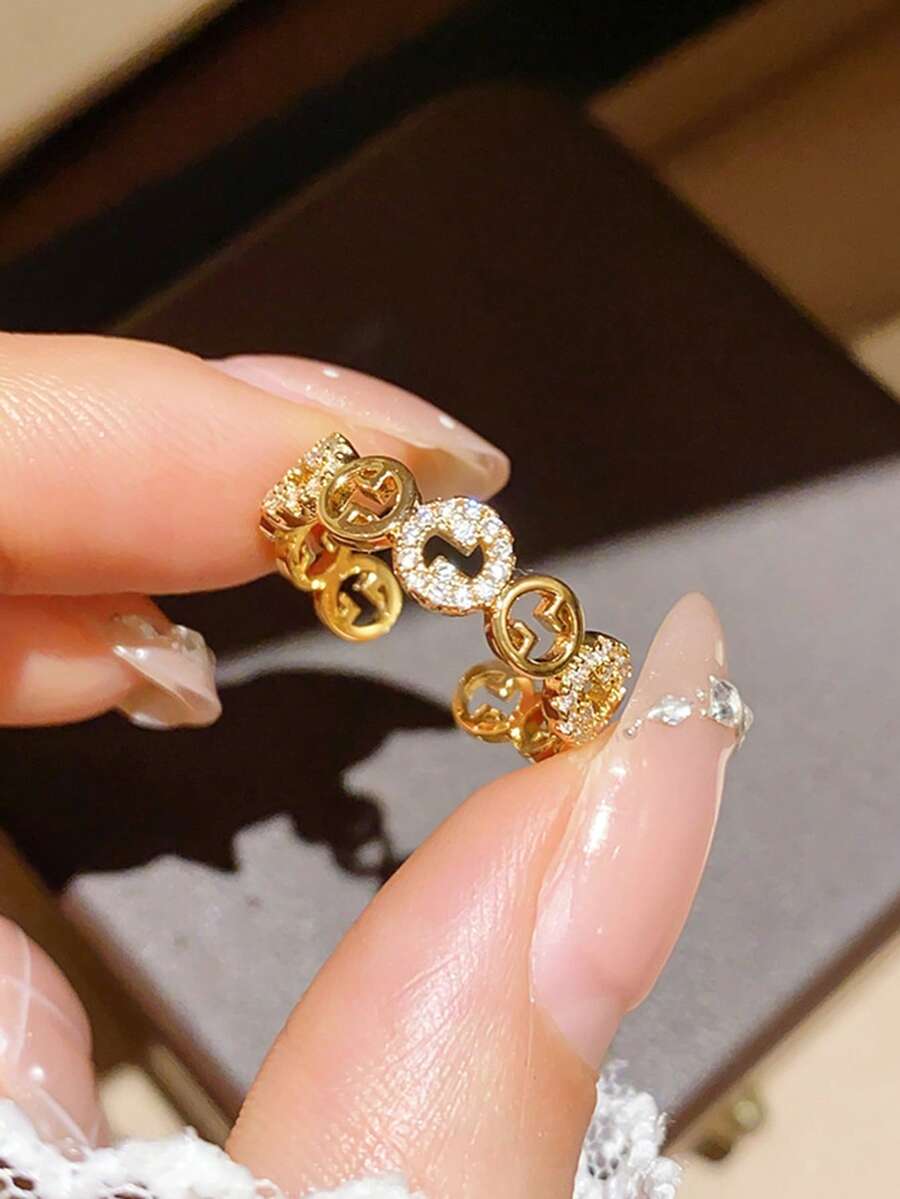 1 pieza Anillo de moneda ajustable de acero inoxidable y cobre, talismán clásico de Feng Shui para la riqueza, joyería versátil para mujeres, accesorio de playa - Anillo GG - Ver 1