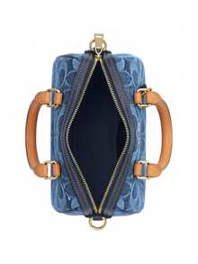 Coach Rowan 18 Monogram Zippy Small Satchel Purses Boston Handle Handbag - Denim Blue - View 5