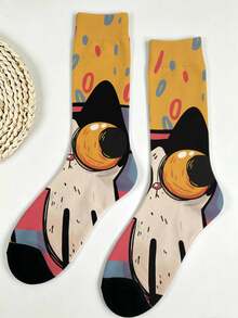 1/5/10 Pairs Multicolor Contrast Pattern Mid-Calf Socks, Fun Crazy Novelty Breathable Socks, Men's Gift, Fashion Preppy Style, Soft And Breathable, Daily Versatile, Sports, Casual Wear, Spring Summer Autumn Winter - Multicolor - View 7