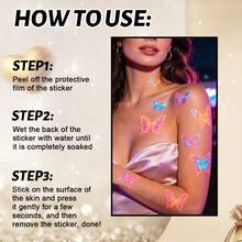 4pcs Glow-In-The-Dark Watercolor Butterfly Temporary Tattoo Stickers, Long-Lasting Waterproof Luminous Aesthetic Body Art Decals For Women And Girls - Multicolor - View 6