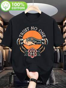 This Retro Tattoo-Style T-Shirt Features A Snake And Rose Design And Is Made From Premium Fabric That Is Soft, Breathable, And Weighs Only 180 Grams. This Unisex Black Crew Neck Short-Sleeved Shirt Is Suitable For All Seasons, Made From Lightweight Fabric, And Perfect For Street Style. - Black - View 1