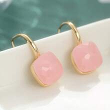 1pc Vintage Elegant Pink Geometric Earrings, Gentle Luxury Alloy Accessory, Suitable For Daily Commute, Date, Street Style, Women's Birthday Holiday Gift - Gold - View 3