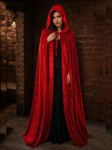 Hooded Fleece Long Cape, Lace-Up Cloak, Halloween Cosplay Party Costume, Multiple Colors Available - A - View 6