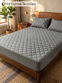 1pc Waterproof Fitted Sheet, Soft And Comfortable Mattress Cover, Suitable For Twin/Full/Queen/King Size Bed, Machine Washable, Only 1pc Fitted Sheet (Pillowcase And Pillow Not Included), Bedroom Decor, Room Decor, Bed Cover, School Dorm Bedding - Grey - View 9