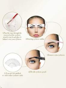 12pcs Eyebrow Stencils, 1pc Auxiliary Rope, 1pc Eyebrow Razor, Head-Mounted English Eyebrow Card Silicone Integrated Eyebrow Drawing Card Set, Slouchy Person's Eyebrow Drawing Assistant - Multicolor - View 5
