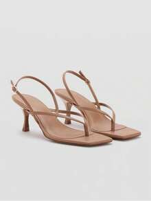 Sandalias de tacón alto de aguja con punta redonda y espalda abierta de material de malla para mujer, Primavera/Verano 2026 - Albaricoque - Ver 7