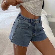 xuehuamaoyi02  Shorts vaqueros cortos con flecos para mujer, de moda para el verano - Gris Claro - Ver 3