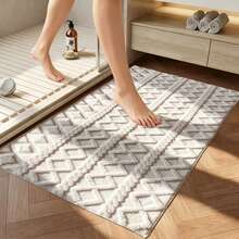 1pc Nordic Style 3D Jacquard Bathroom Rug, Creamy Style Home Bedroom Living Room Laundry Room Entryway Decorative Carpet, Soft Skin-Friendly Comfortable Foot Feel Easy To Clean Door Mat, Soft Bedside Decorative Rug, Home Decor Room Decoration, Light Luxury INS Style Home Decor Mat, Skin-Friendly Breathable Easy To Clean - Beige - View 2