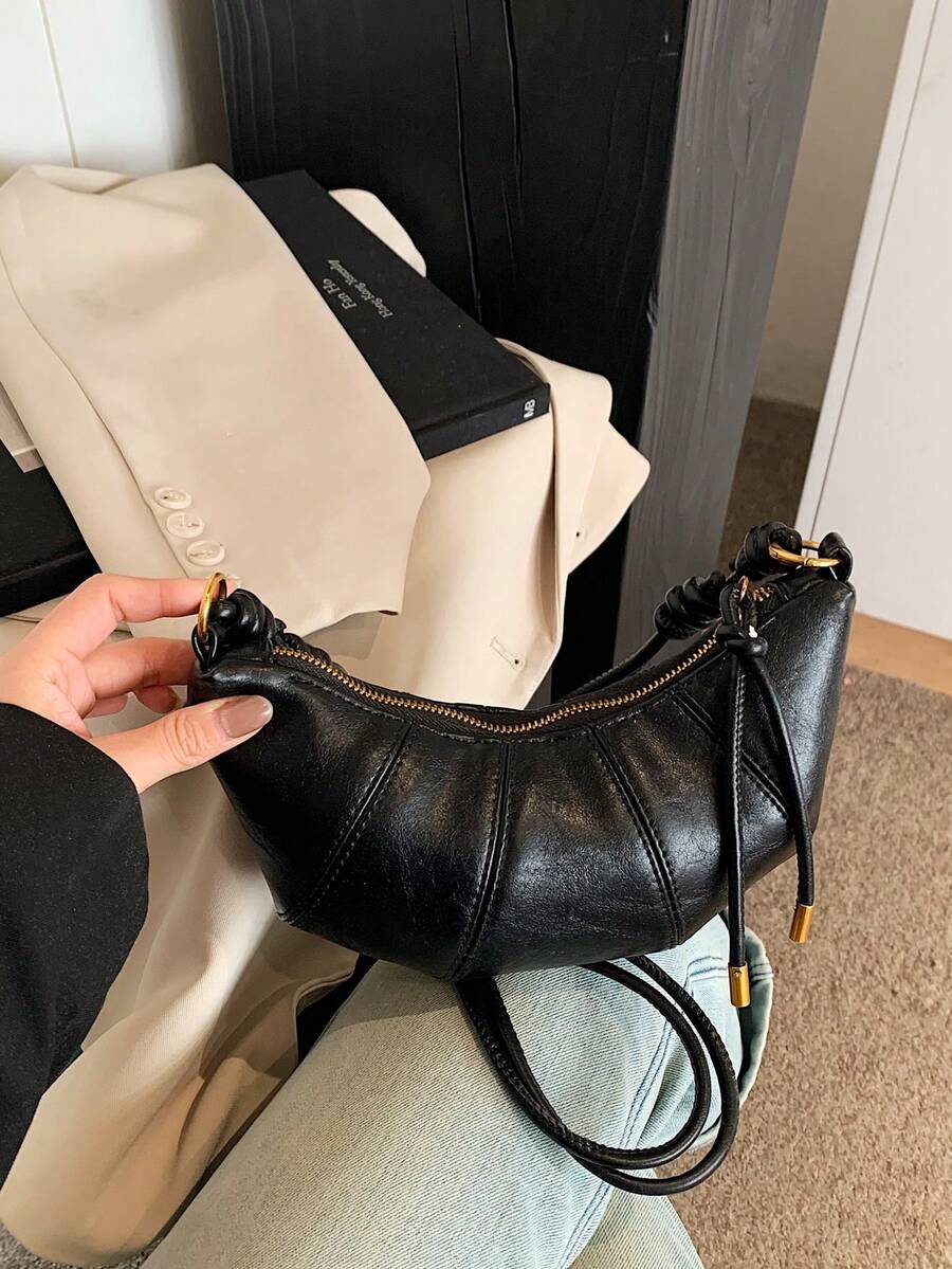 Croissant Bag Women's Solid Color Versatile Crossbody Bag Niche Design New Commuter Fashion Shoulder Bag - Black - View 1