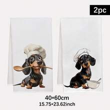 2pcs Dachshund Theme Chef Series Illustration Pattern Kitchen Towels, Rectangular Microfiber Kitchen Towels, Dishcloths, Scouring Pads, Hand Towels, Cooking Baking Tea Towels, Kitchen Decor, Housewarming Gift, Birthday Gift, Bathroom Cleaning Wet Wipes, Decorative Towels - Multicolor - View 11