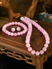 Lavender Quartz Jewelry Set, Exquisite 10mm Natural Stone Beaded Necklace, Bracelet, And Earrings Set, Elegant Accessories Gift For Women - Mauve Purple - View 3