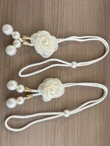 2pcs Bohemian Style 3D Floral Curtain Tiebacks, Pearl Decorated Adjustable Curtain Clips, Luxury Curtain Buckle Rings For Living Room And Bedroom - Multicolor - View 15