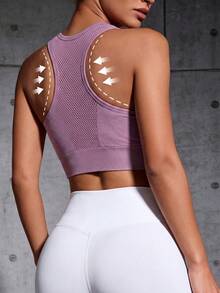 Runway Rest Women's Sports Bra, Racerback Yoga Fitness Running Crop Top Bra - Lilac Purple - View 2