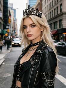 Subculture Dark Gothic Gun Black Crown, European And American Gothic Style Dark Wedding Bride Heavy Work Hair Crown, Halloween Cosplay Vampire Dark Queen Crown Headpiece - Multicolor - View 8