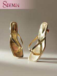 Women's High-Heeled Sandals, New Arrivals For Spring And Summer Featuring Mid Heels, Kitten Heels And High Heels, Decorated Thong Sandals - Gold - View 5