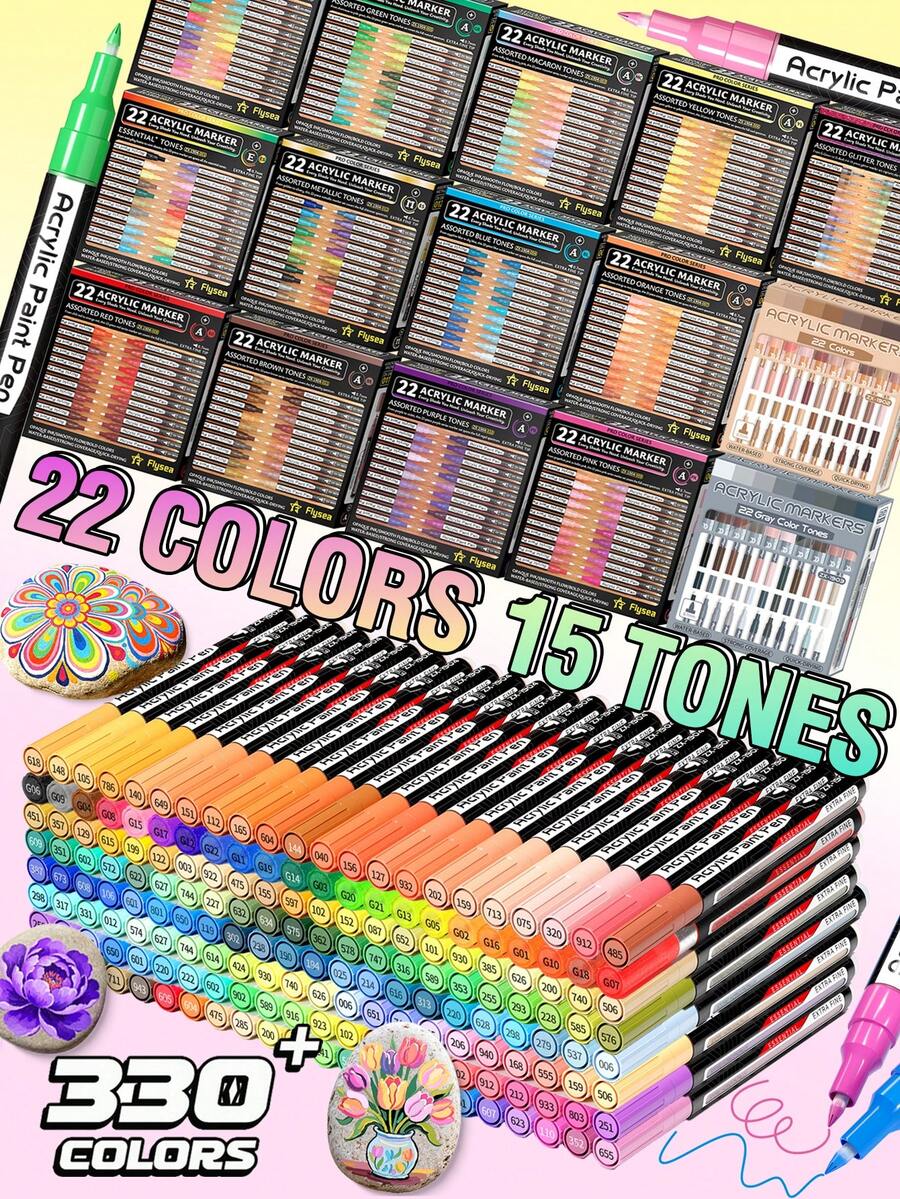 22pcs Acrylic Paint Marker Pen Set (Skin Tone/Grayscale/Basic Colors/Orange Series/Dopamine Series/Yellow Series/Blue Series/Green Series/Macaron Series/Pink Series/Red Series/Metallic Series/Purple Series/Brown Series/Glitter Series) & 36/72/120/188 Colors Oil-Based Fine Tip 0.7mm Markers Suitable For Rock Painting, Wood, Metal, Glass, Canvas, DIY Graffiti, Quick Drying And Non-Bleeding