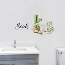 1/4pcs Watercolor Green Plants Bathroom Quote Wall Decals, Removable Self-Adhesive Waterproof PVC Stickers, Suitable For Bathrooms, Showers, Apartments, And Home Decor - Wall Stickers - View 9