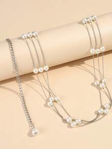 1 pieza Cadena de cintura de metal con perlas de 3 capas multicolor para mujer, accesorio de cadena corporal para camisas y vestidos, cinturón delgado versátil y minimalista de moda, adecuado para uso diario, salidas, ocio, fiestas, reuniones, estilo Cute Core - A - Ver 5