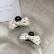 4pcs Women's Black & White Polka Dot Bow Hair Clips, Small Fairy Hair Clips, Princess Hair Side Clips, Fabric Side Bangs Clips, Half-Up Hair Accessories - Multicolor - View 8