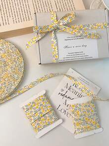Lemon Jam Print Gift Wrapping Ribbon, Small Lemon Leaf Print Design, Suitable For Lemon Theme Party, Wedding Gift Box Packaging, Birthday Party Decoration, Birthday Gift Box Packaging, Bouquet Decoration, DIY Ribbon Craft Accessories - One Size Fits All - View 3