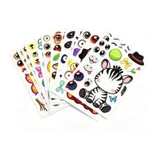 12/24 PCS Animal Theme Creative Sticker Set, Animal Expression Collage Toy, Interactive Educational Craft Material, Farm Animal Face-Changing Stickers, DIY Handmade Sticker Art, Educational Creative Expression Sticker Pack School Supplies - CY-j03 - View 2