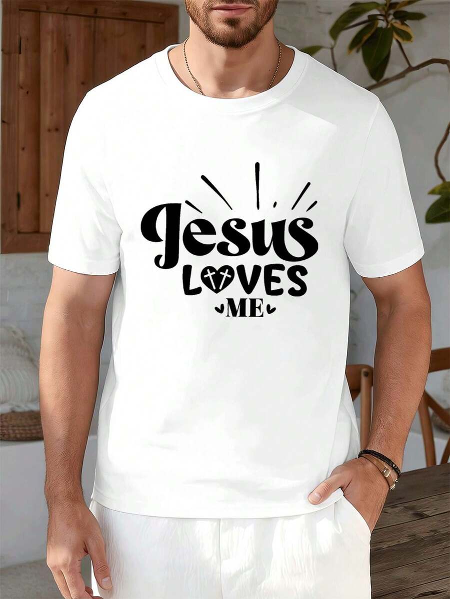 T-shirt da uomo con stampa a tema fede cristiana, autunno, street hip-hop, traspirante, stampa artistica - Bianco - Visualizzare 1