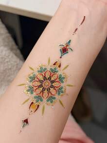 1pc Mandala Floral Totem Pattern Tattoo Sticker, Temporary Tattoo Sticker, Simulated Tattoo Design, Suitable For Travel, Music Festival, Games, Graduation Gifts, Lasts For 3-5 Days - Multicolor - View 3