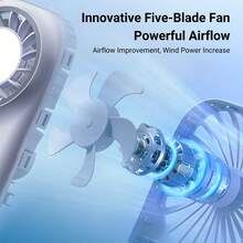 W&O Ultra-Thin Portable Mini Cooling Handheld Fan & Pocket Fan - 5-Speed Adjustable, Lightweight Battery With Digital Display, USB Charging, Lightweight, Portable, Low Noise, Wearable Design, Suitable For Outdoor Camping And Travel - Màu xanh bụi bặm - Xem 9